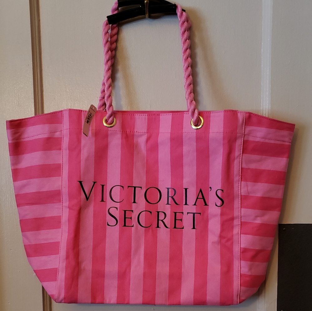 Victoria Secret pink stripe tote bag